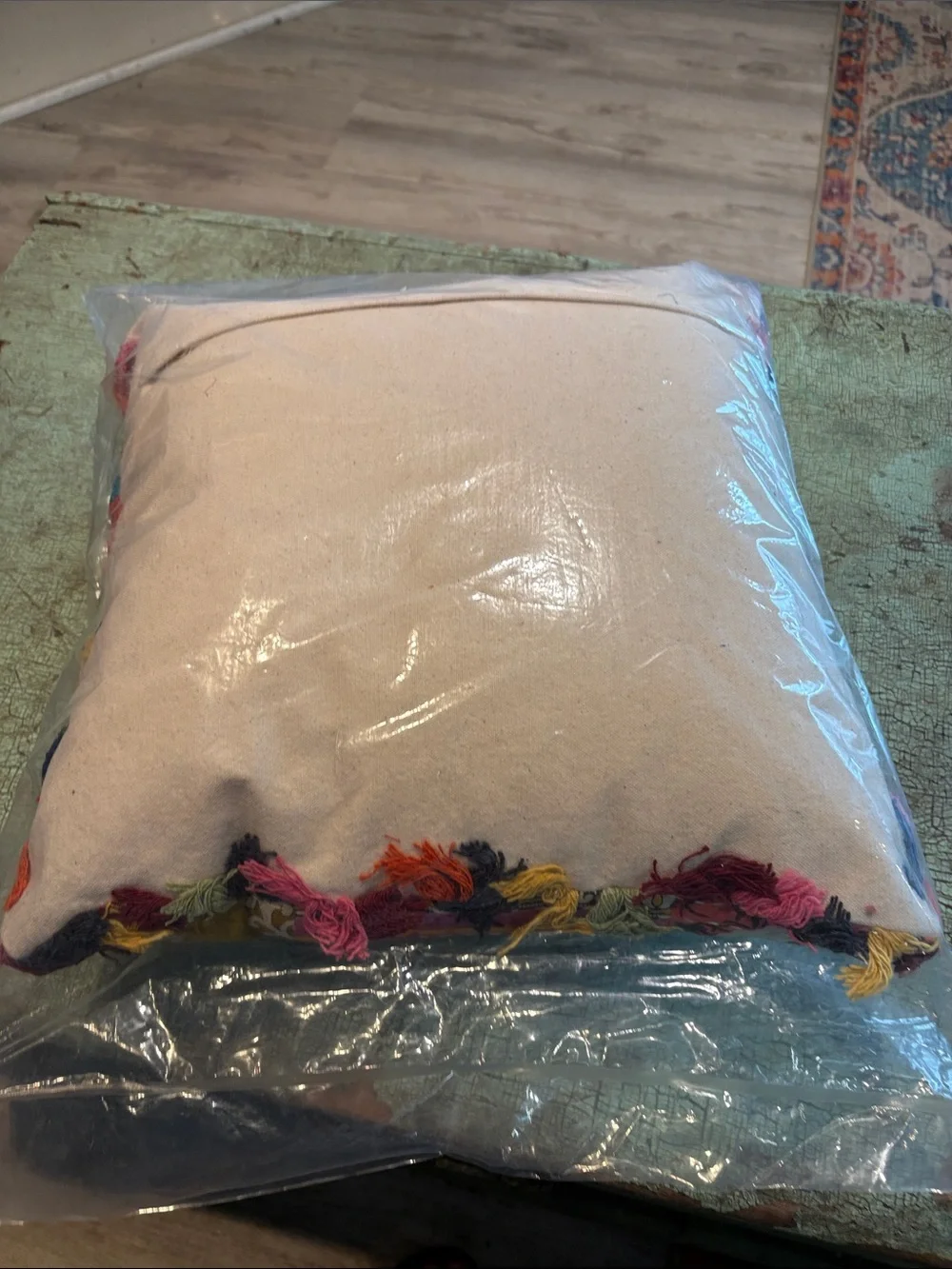 Life Is Good Boho Patchwork Tassel Throw Pillow 16” Decorative Cushion New